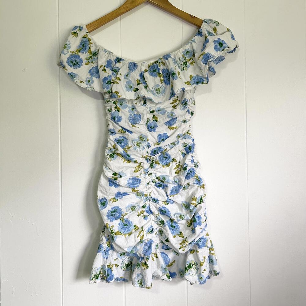 Zara Floral Off The Shoulder Scrunched Bodycon Dress Women's XS